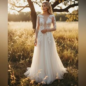 Liz Martinez x BHLDN Sondrin Long Sleeve Embroidered Tulle Wedding Gown